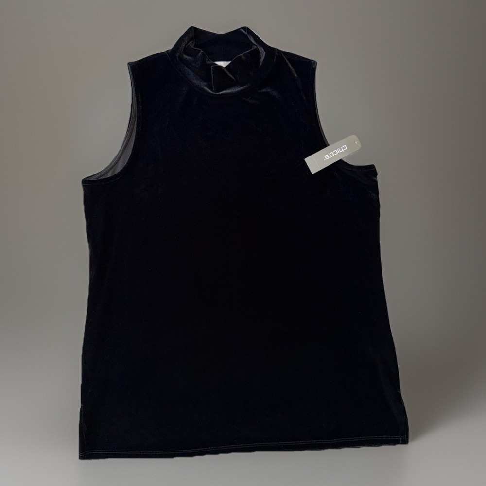 NWT Chico's Black‎ Velvet Mock Neck Sleeveless Top Womens Size 1